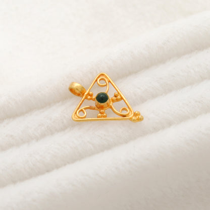 18k Solid Yellow Gold Stone Studded Triangle Charm 12x11mm