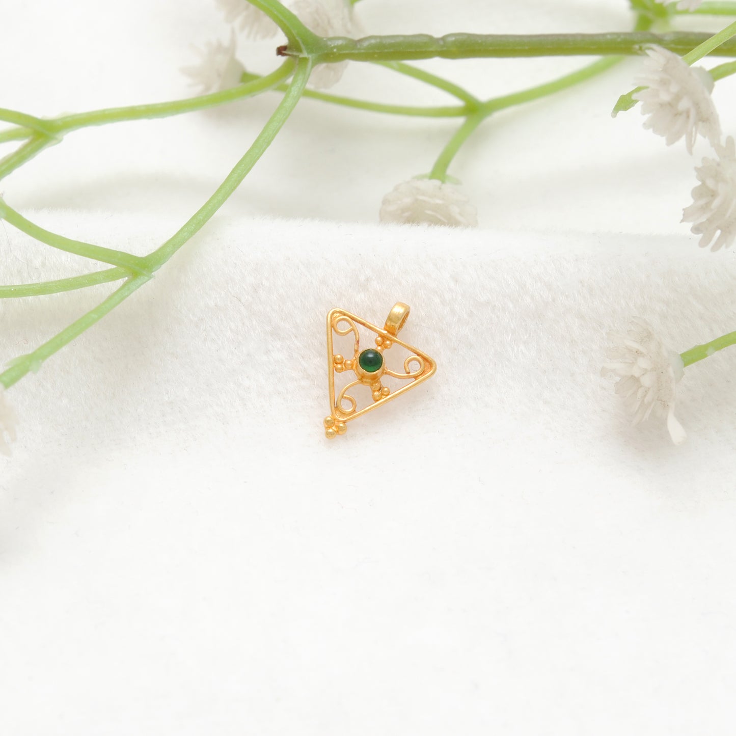 18k Solid Yellow Gold Stone Studded Triangle Charm 12x11mm