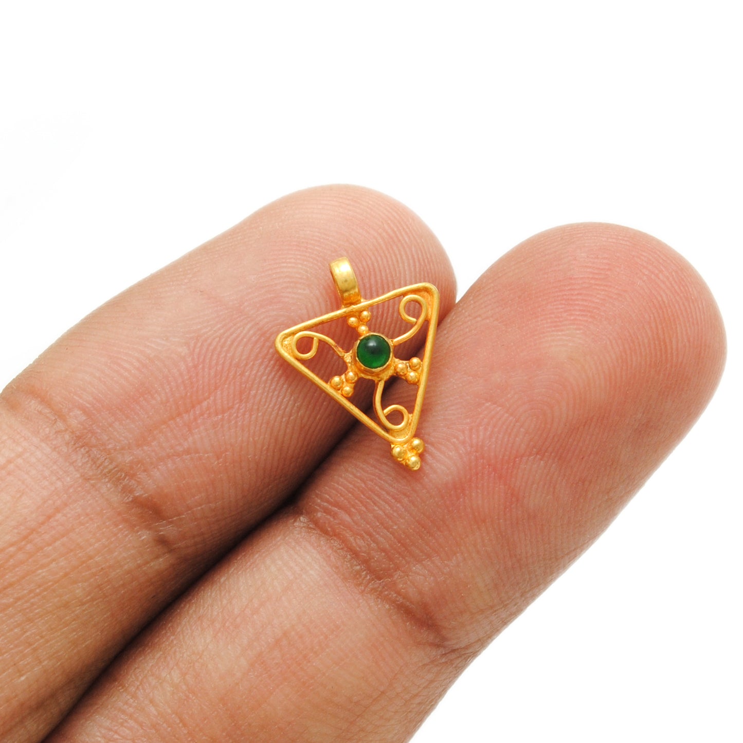 18k Solid Yellow Gold Stone Studded Triangle Charm 12x11mm