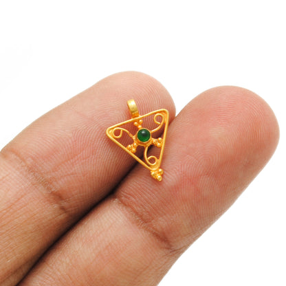18k Solid Yellow Gold Stone Studded Triangle Charm 12x11mm