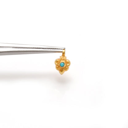 18K Solid Yellow Gold Stone Studded Women Charm Pendant