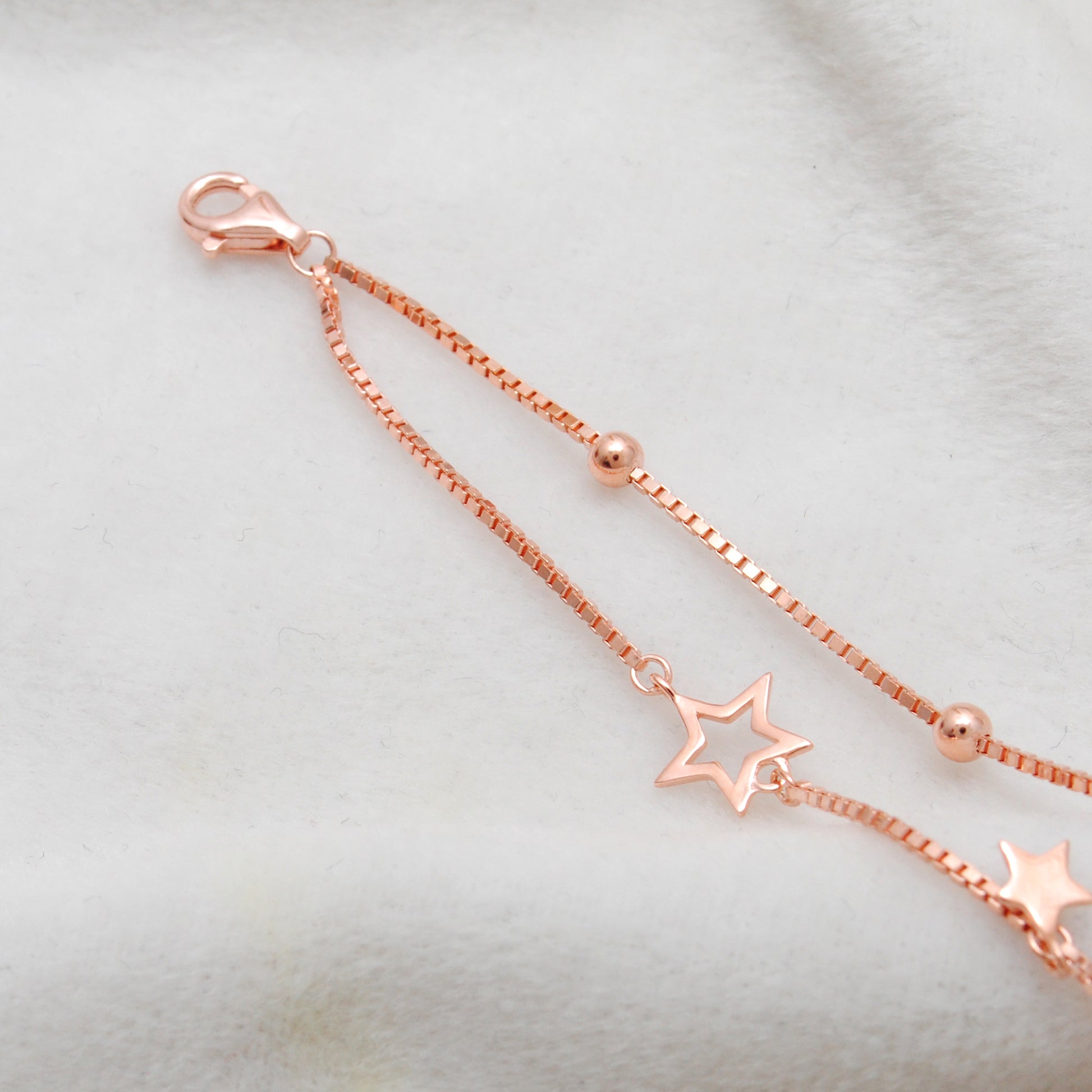 925 Sterling Silver Star and Moon Dainty Bracelet – 8 Inch, Rose Gold & Silver Finish - Kanika Creations