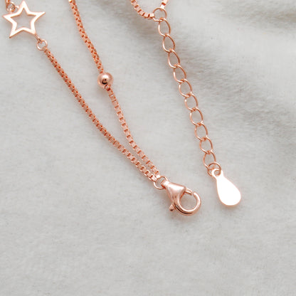 925 Sterling Silver Star and Moon Dainty Bracelet – 8 Inch, Rose Gold & Silver Finish - Kanika Creations