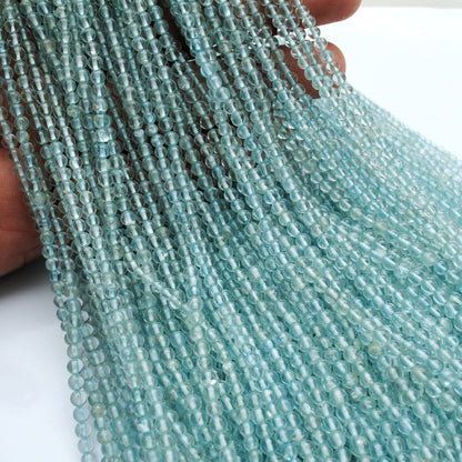 3-3.5 mm Natural Aquamarine Round Gemstone Beads – 15.5" Strand – DIY Jewelry Making - Kanika Creations