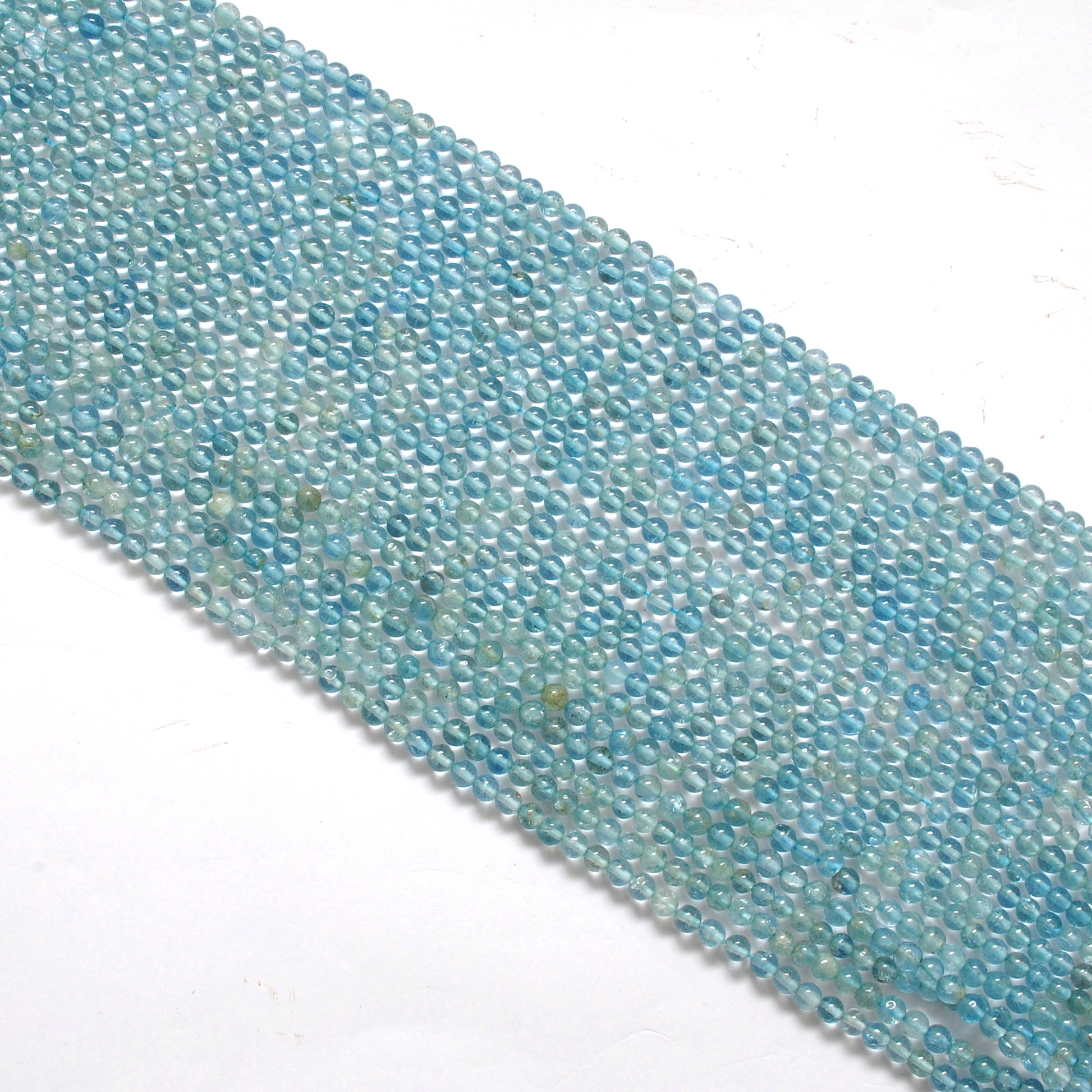 3-3.5 mm Natural Aquamarine Round Gemstone Beads – 15.5" Strand – DIY Jewelry Making - Kanika Creations