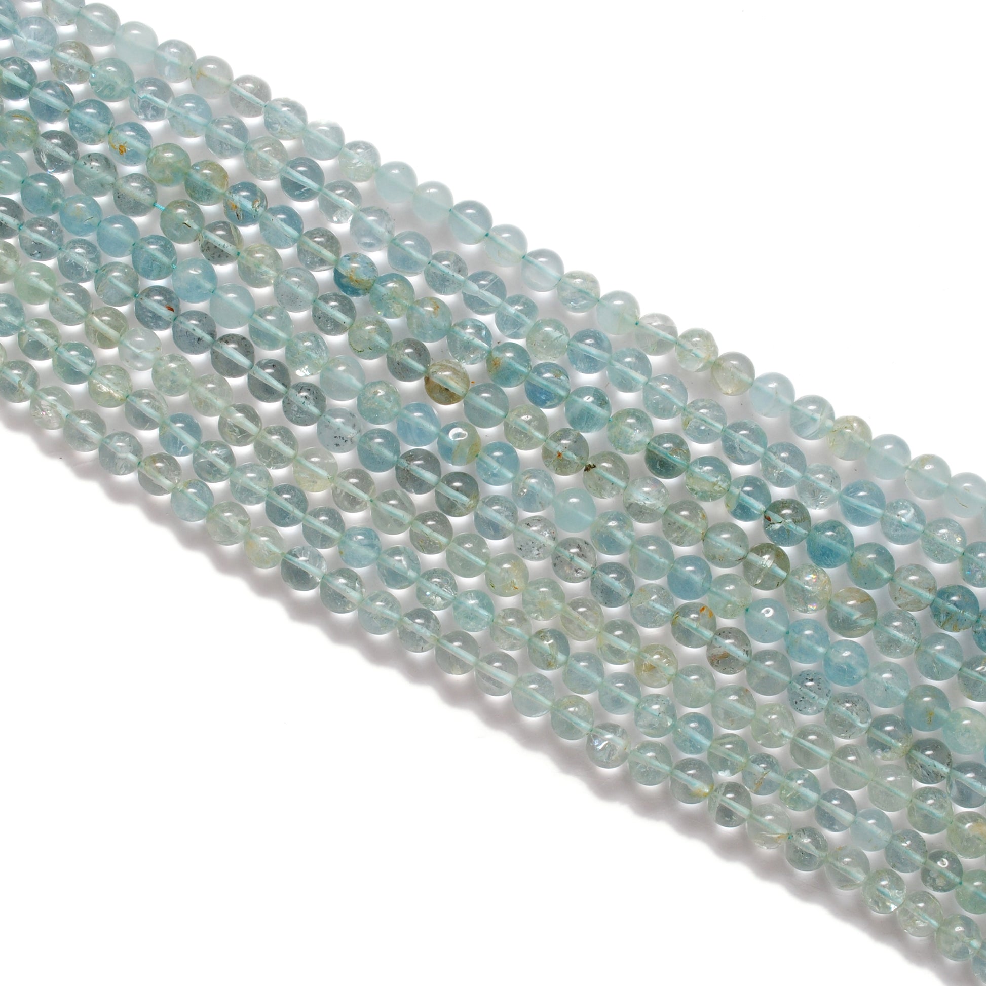 7-9mm Natural Aquamarine Smooth Round Beads - 15" Strand - Healing Crystal Gemstone Strand - Kanika Creations