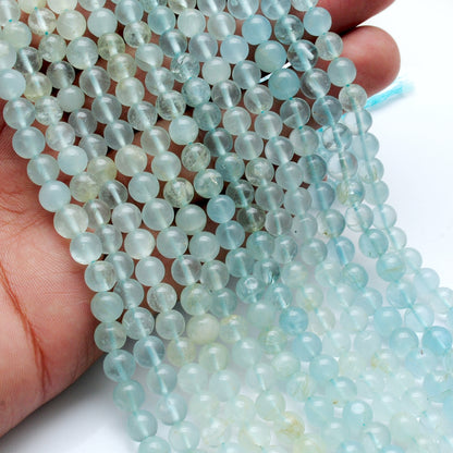 Premium Natural Aquamarine Beads – 6-6.5mm Round – 15" Strand for Jewelry Designers - Kanika Creations