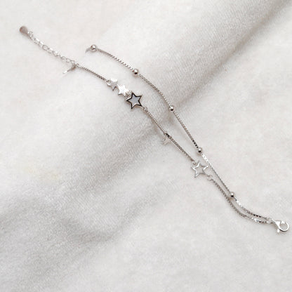 925 Sterling Silver Star and Moon Dainty Bracelet – 8 Inch, Rose Gold & Silver Finish - Kanika Creations