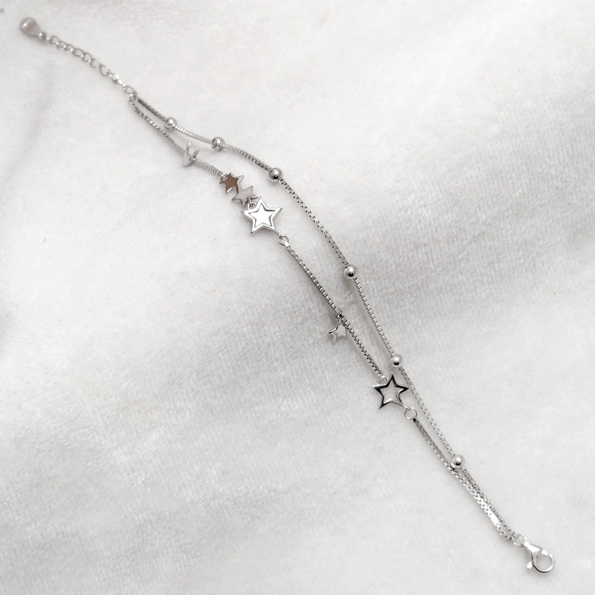 925 Sterling Silver Star and Moon Dainty Bracelet – 8 Inch, Rose Gold & Silver Finish - Kanika Creations