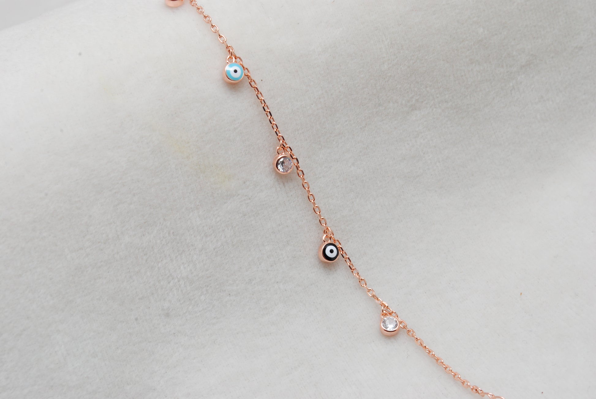 925 Sterling Silver Evil Eye CZ Enamel Charm Bracelet – Rose Gold and Silver Plated, Dainty Protection Jewelry - Kanika Creations