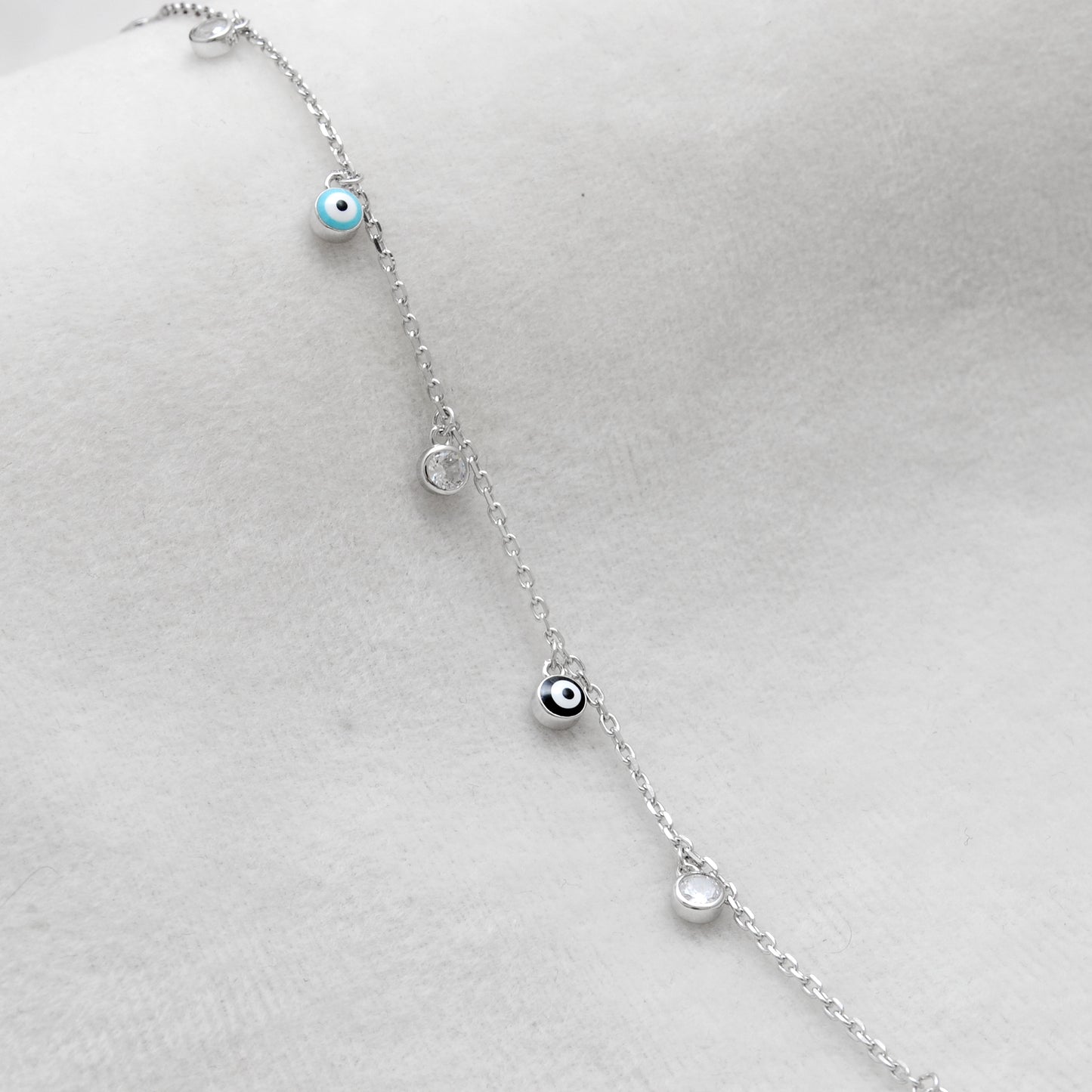 925 Sterling Silver Evil Eye CZ Enamel Charm Bracelet – Rose Gold and Silver Plated, Dainty Protection Jewelry - Kanika Creations