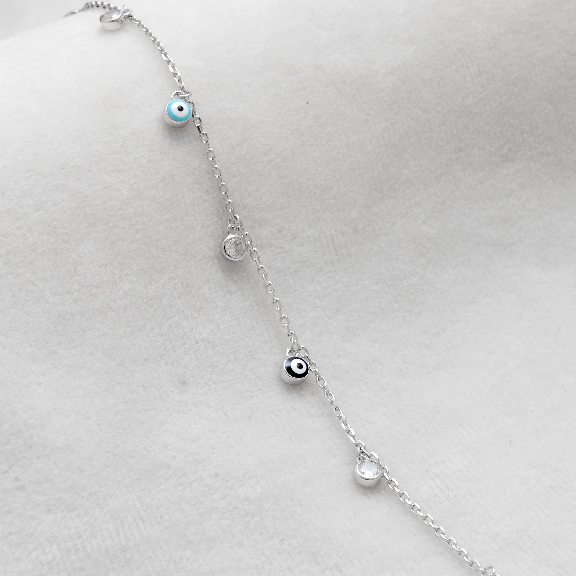 925 Sterling Silver Evil Eye CZ Enamel Charm Bracelet – Rose Gold and Silver Plated, Dainty Protection Jewelry - Kanika Creations