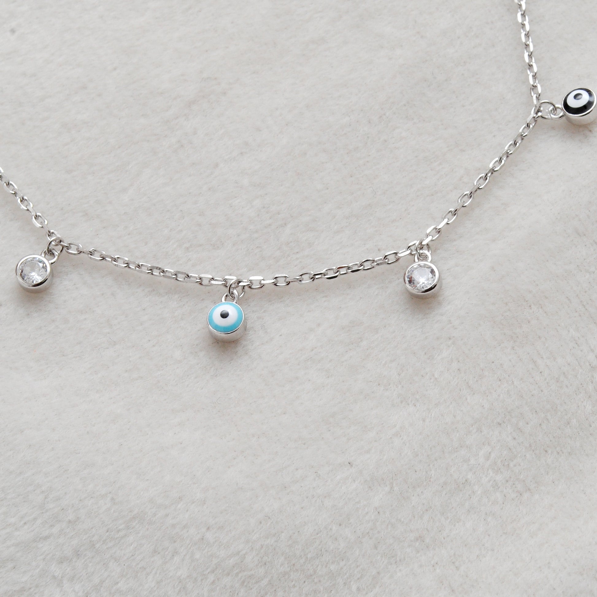 925 Sterling Silver Evil Eye CZ Enamel Charm Bracelet – Rose Gold and Silver Plated, Dainty Protection Jewelry - Kanika Creations