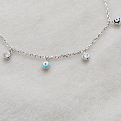 925 Sterling Silver Evil Eye CZ Enamel Charm Bracelet – Rose Gold and Silver Plated, Dainty Protection Jewelry - Kanika Creations