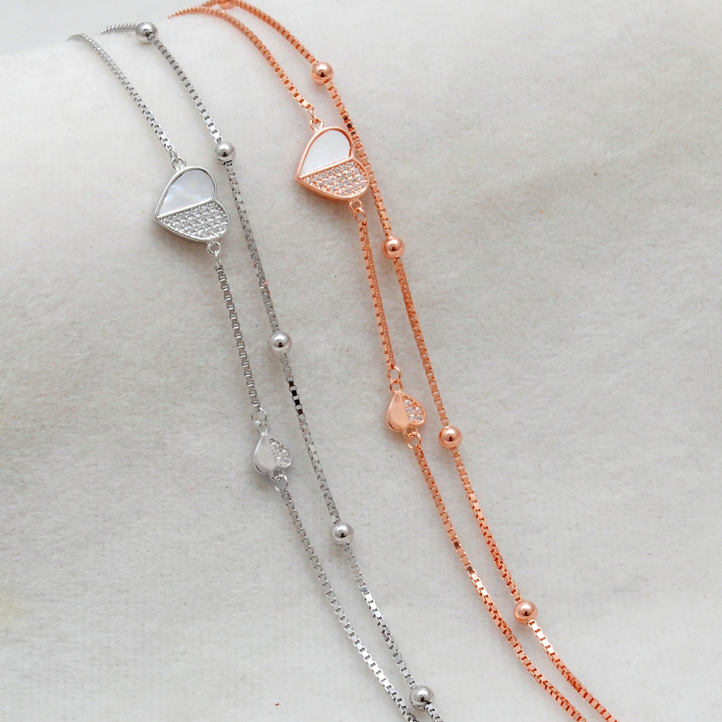 Dainty 8-inch 925 Sterling Silver Heart Bracelet with & CZ | Perfect Birthday Gift - Kanika Creations