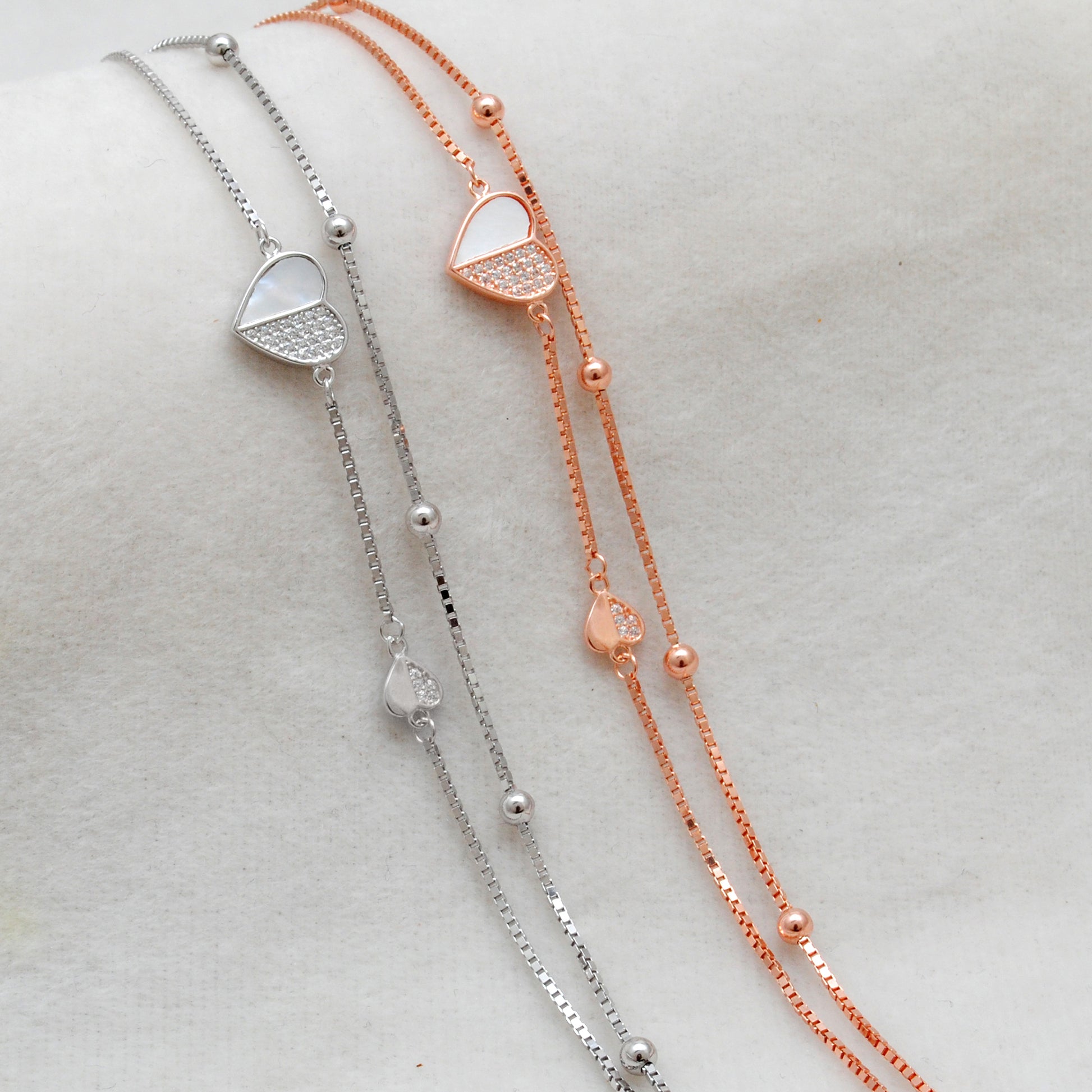 Dainty 8-inch 925 Sterling Silver Heart Bracelet with & CZ | Perfect Birthday Gift - Kanika Creations
