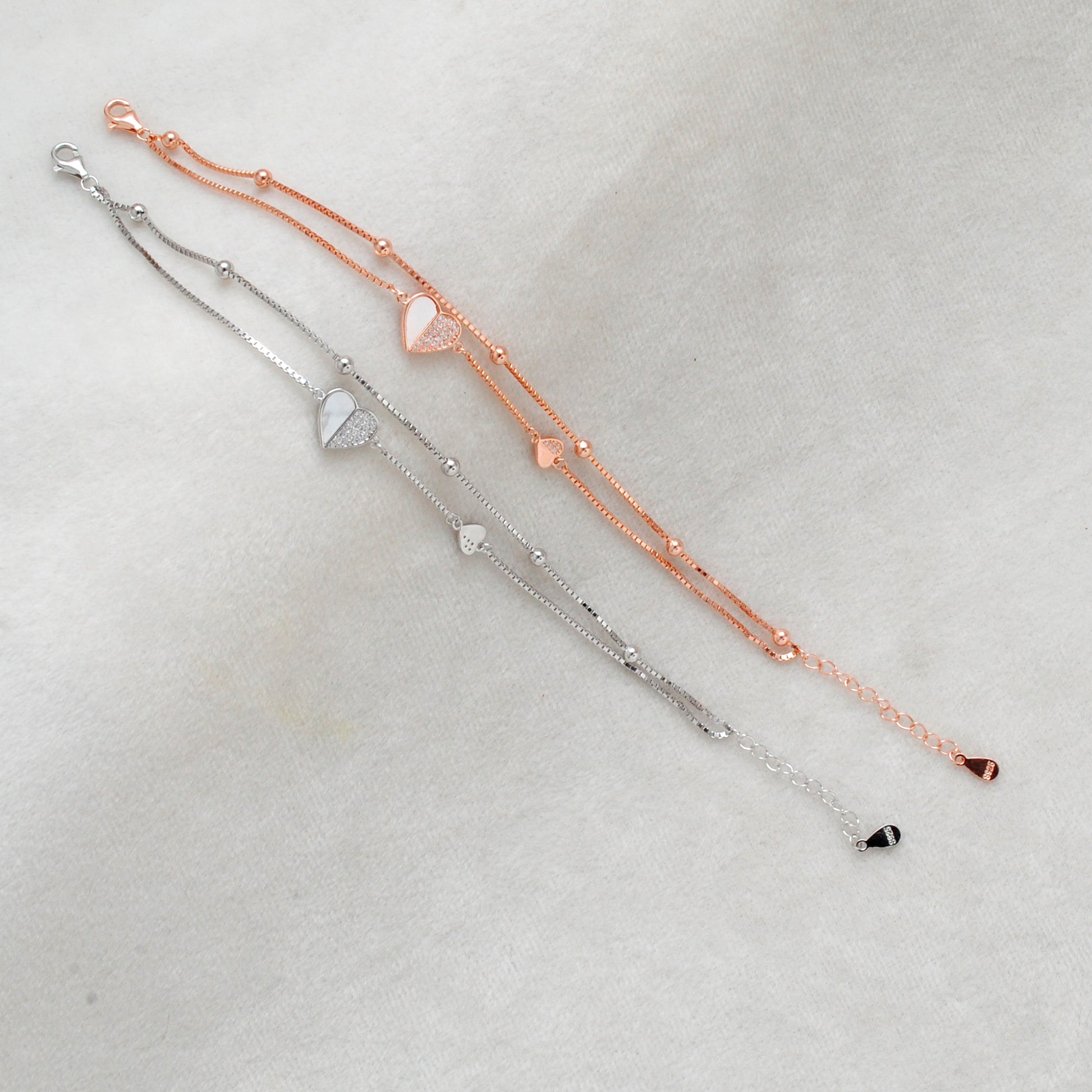 Dainty 8-inch 925 Sterling Silver Heart Bracelet with & CZ | Perfect Birthday Gift - Kanika Creations
