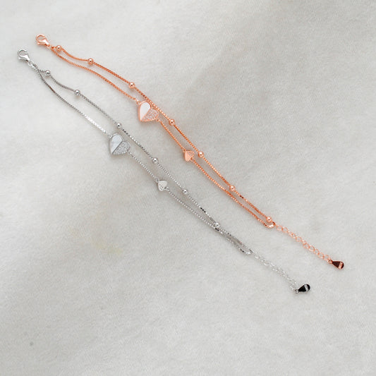 Dainty 8-inch 925 Sterling Silver Heart Bracelet with & CZ | Perfect Birthday Gift - Kanika Creations