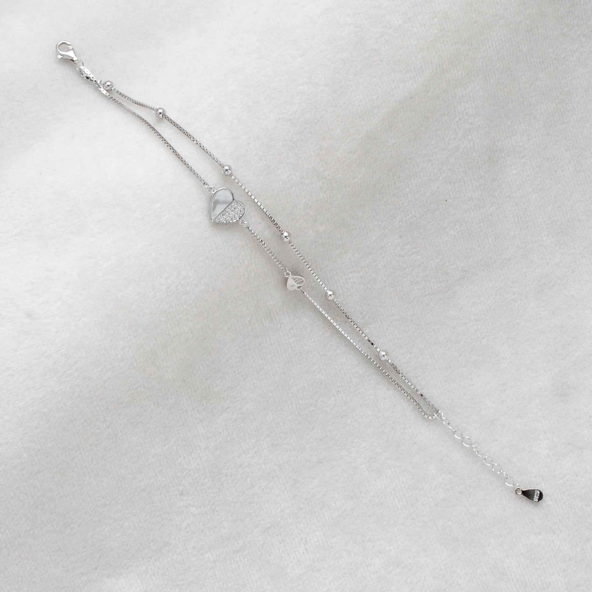Dainty 8-inch 925 Sterling Silver Heart Bracelet with & CZ | Perfect Birthday Gift - Kanika Creations