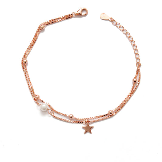 925 Sterling Silver Dainty Star Bracelet with Pearl Accent – Perfect Gift, 8 Inch - Kanika Creations