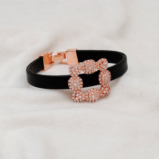 925 Sterling Silver CZ Leather Base Bracelet, 7 Inch – Stylish & Durable Gift - Kanika Creations