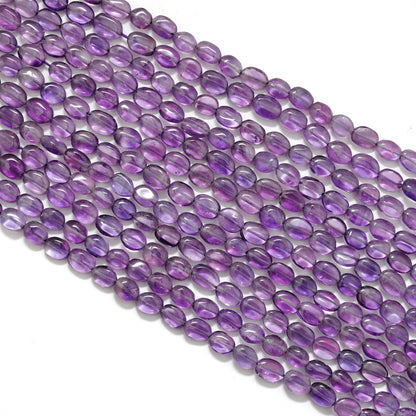 Natural Amethyst Oval Beads – 5x7 to 8x10mm – 16" Strand – Center Drilled for DIY Jewelry - Kanika Creations