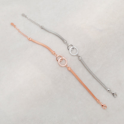 CZ Interlocking Circles Bracelet – 925 Silver, 8 Inch, Rose Gold & Silver Finish, Gift for Her - Kanika Creations