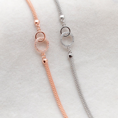 CZ Interlocking Circles Bracelet – 925 Silver, 8 Inch, Rose Gold & Silver Finish, Gift for Her - Kanika Creations