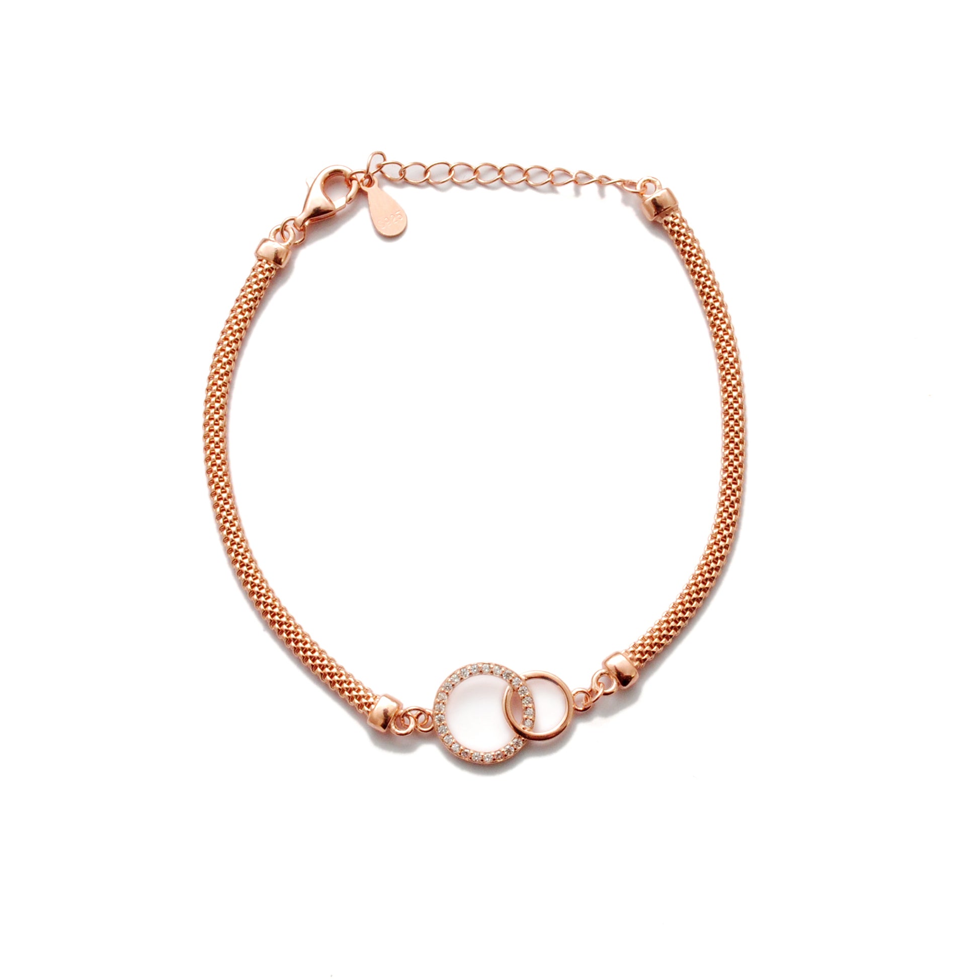 CZ Interlocking Circles Bracelet – 925 Silver, 8 Inch, Rose Gold & Silver Finish, Gift for Her - Kanika Creations