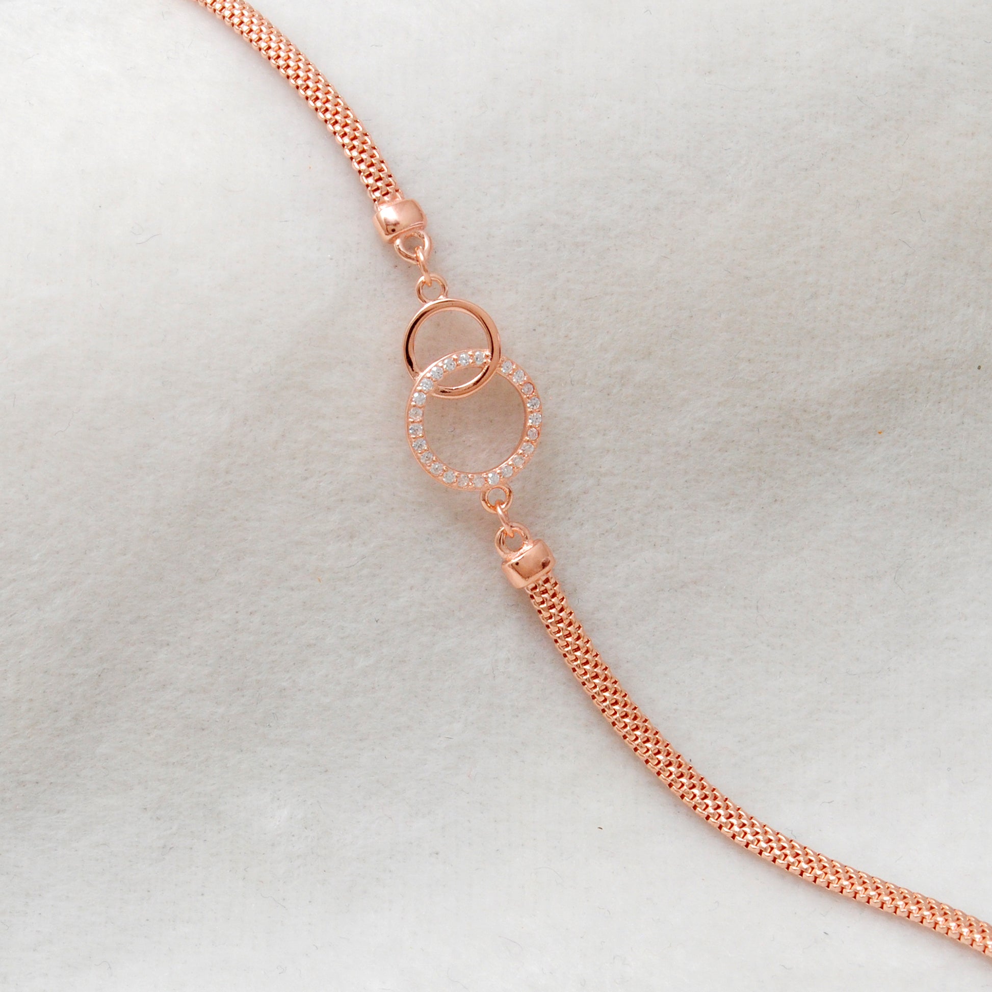 CZ Interlocking Circles Bracelet – 925 Silver, 8 Inch, Rose Gold & Silver Finish, Gift for Her - Kanika Creations