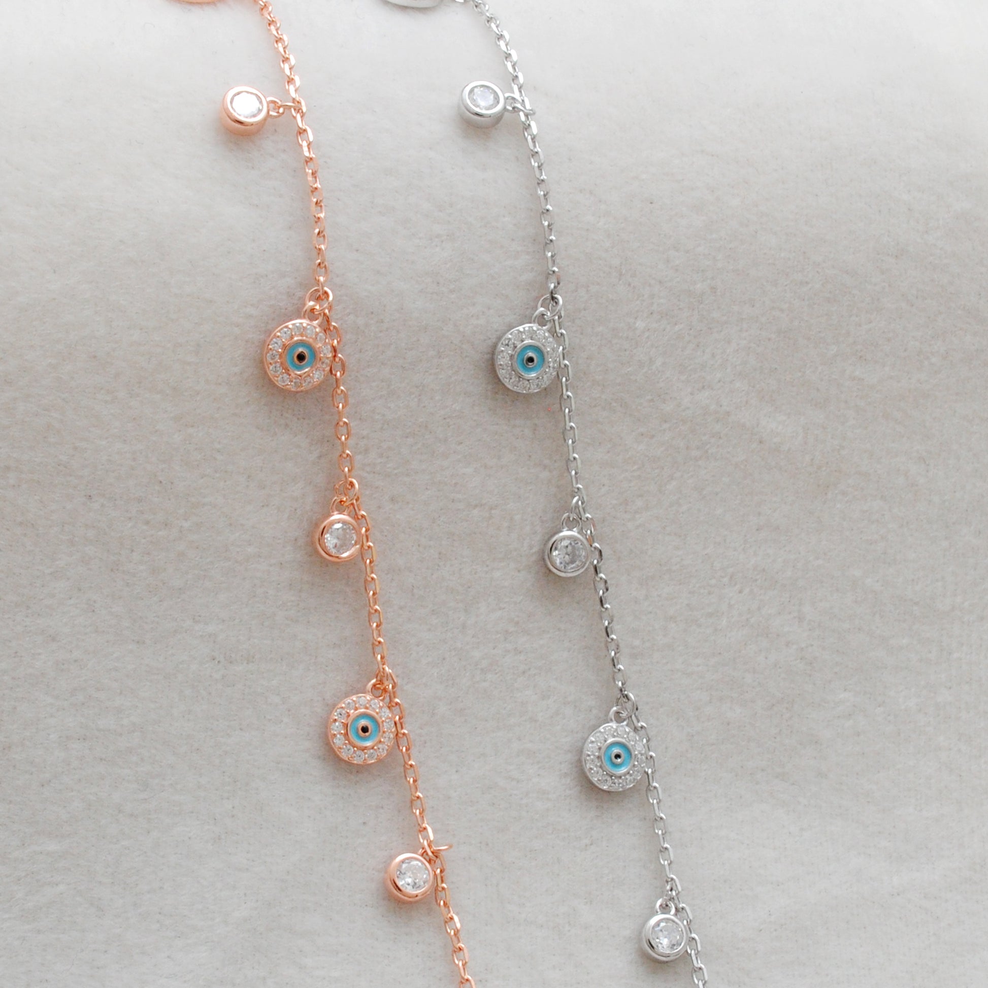 Cubic Zirconia Evil Eye Bracelet – 925 Silver, Rose Gold & Silver Plated, 8 Inch Gift for Wife - Kanika Creations