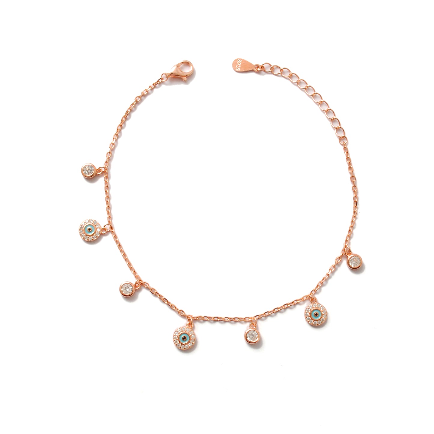 Cubic Zirconia Evil Eye Bracelet – 925 Silver, Rose Gold & Silver Plated, 8 Inch Gift for Wife - Kanika Creations