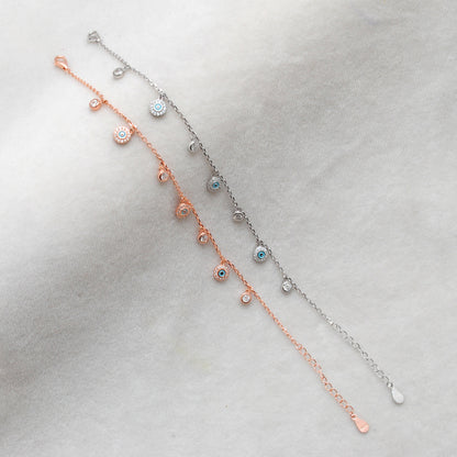 Cubic Zirconia Evil Eye Bracelet – 925 Silver, Rose Gold & Silver Plated, 8 Inch Gift for Wife - Kanika Creations