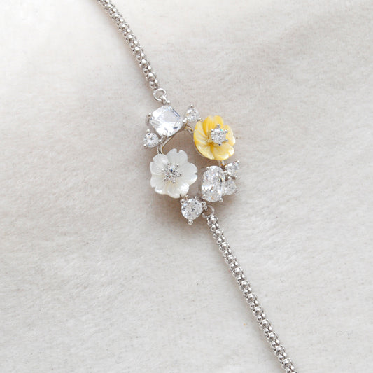 925 Silver CZ Enamel Flower Bracelet – 8 Inch Minimalist Jewelry, Gift for Her - Kanika Creations