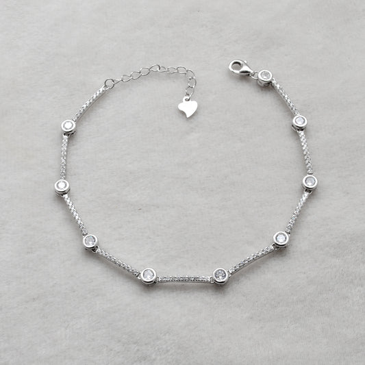 Minimalist CZ Chain Bracelet – 925 Sterling Silver, 8 Inch Gift for Her - Kanika Creations