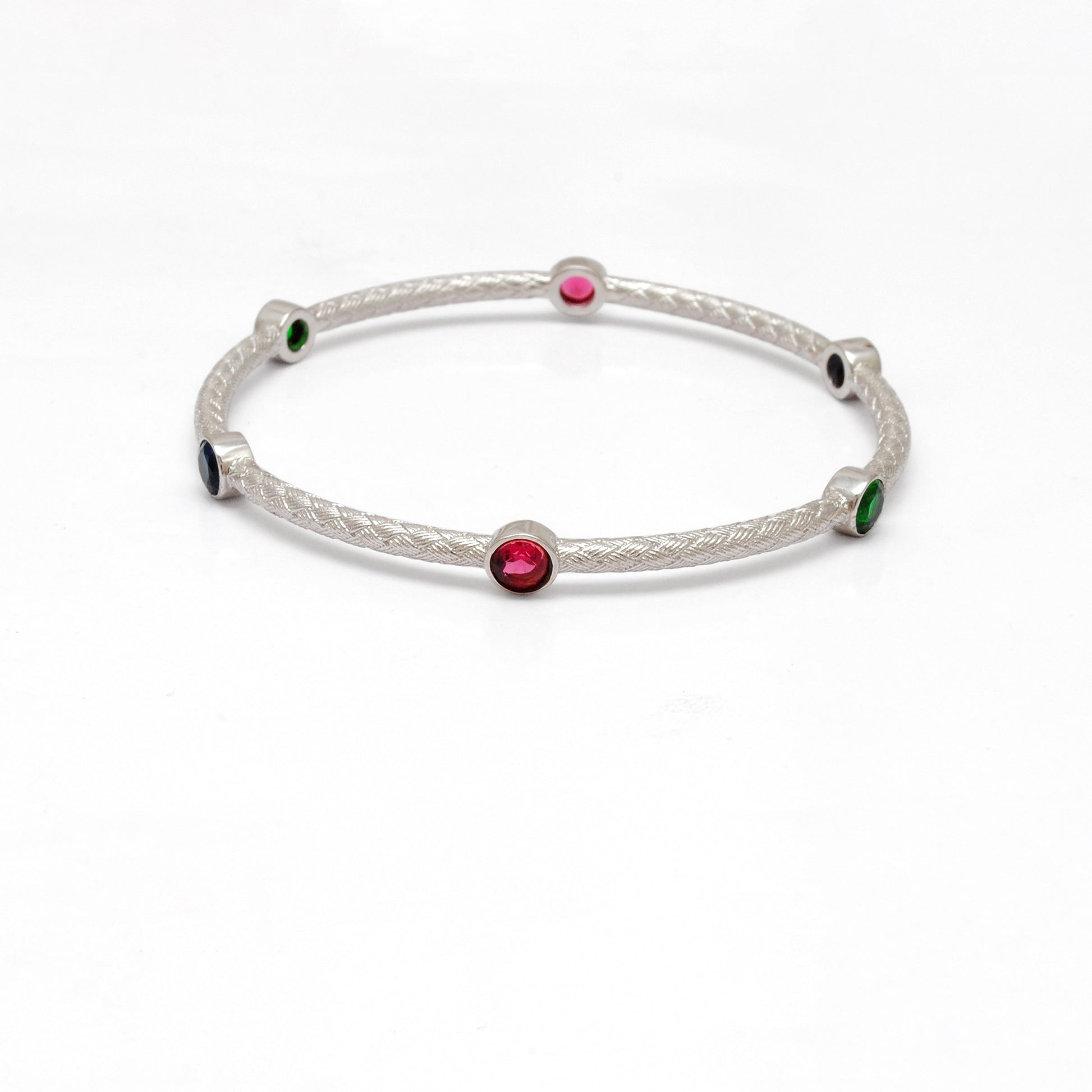 925 Silver Openable Multi-Gemstone Bangle Bracelet – Elegant Jewelry for Women - Kanika Creations