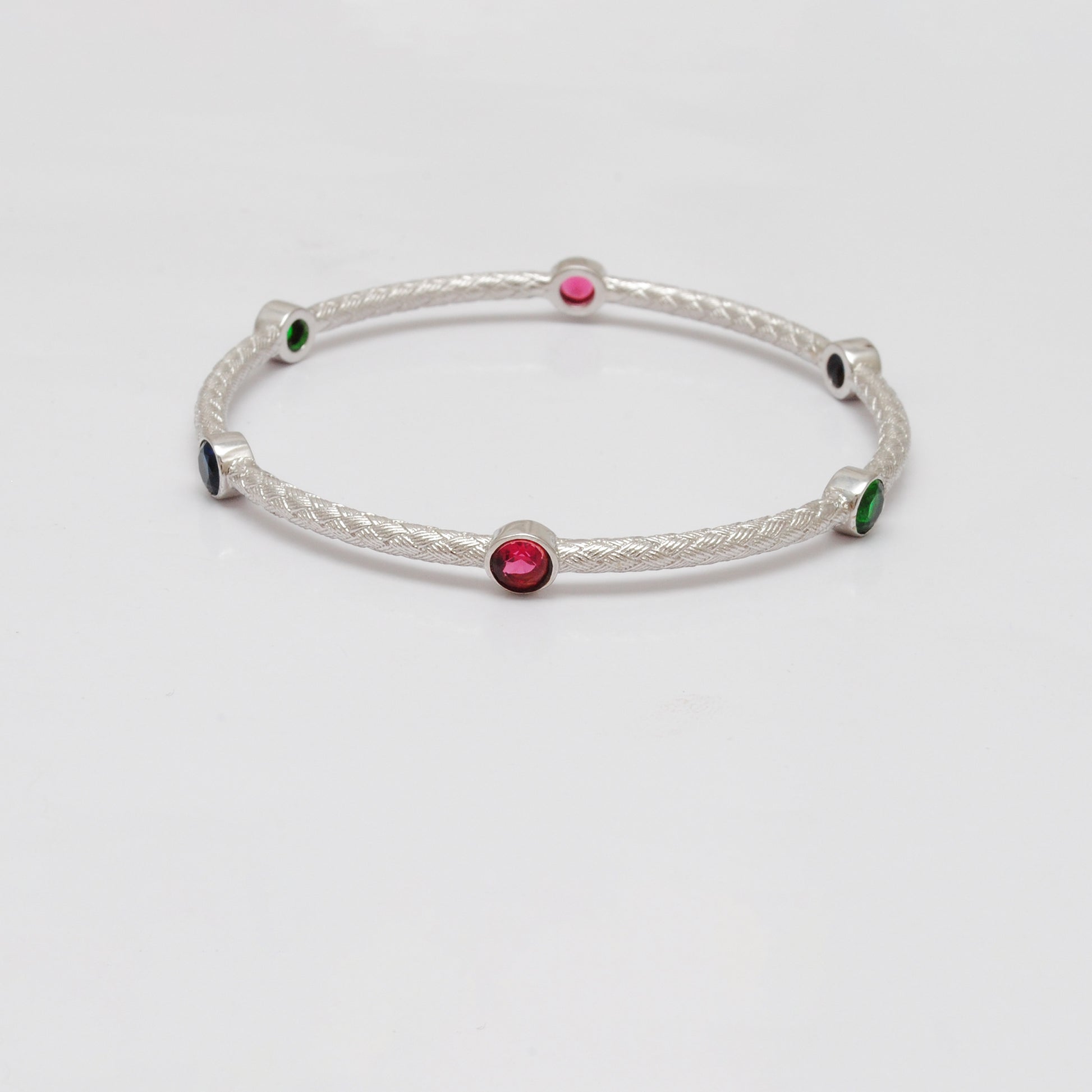 925 Silver Openable Multi-Gemstone Bangle Bracelet – Elegant Jewelry for Women - Kanika Creations