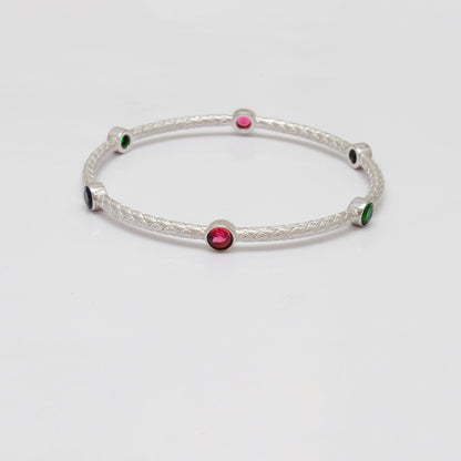 925 Silver Openable Multi-Gemstone Bangle Bracelet – Elegant Jewelry for Women - Kanika Creations