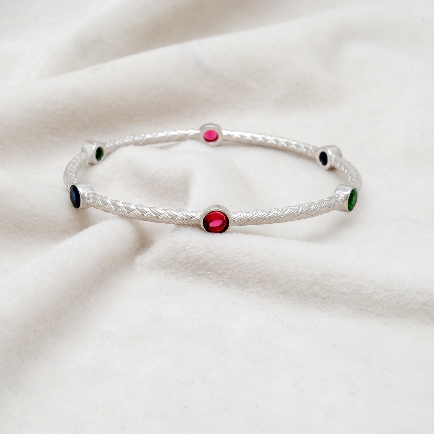 925 Silver Openable Multi-Gemstone Bangle Bracelet – Elegant Jewelry for Women - Kanika Creations
