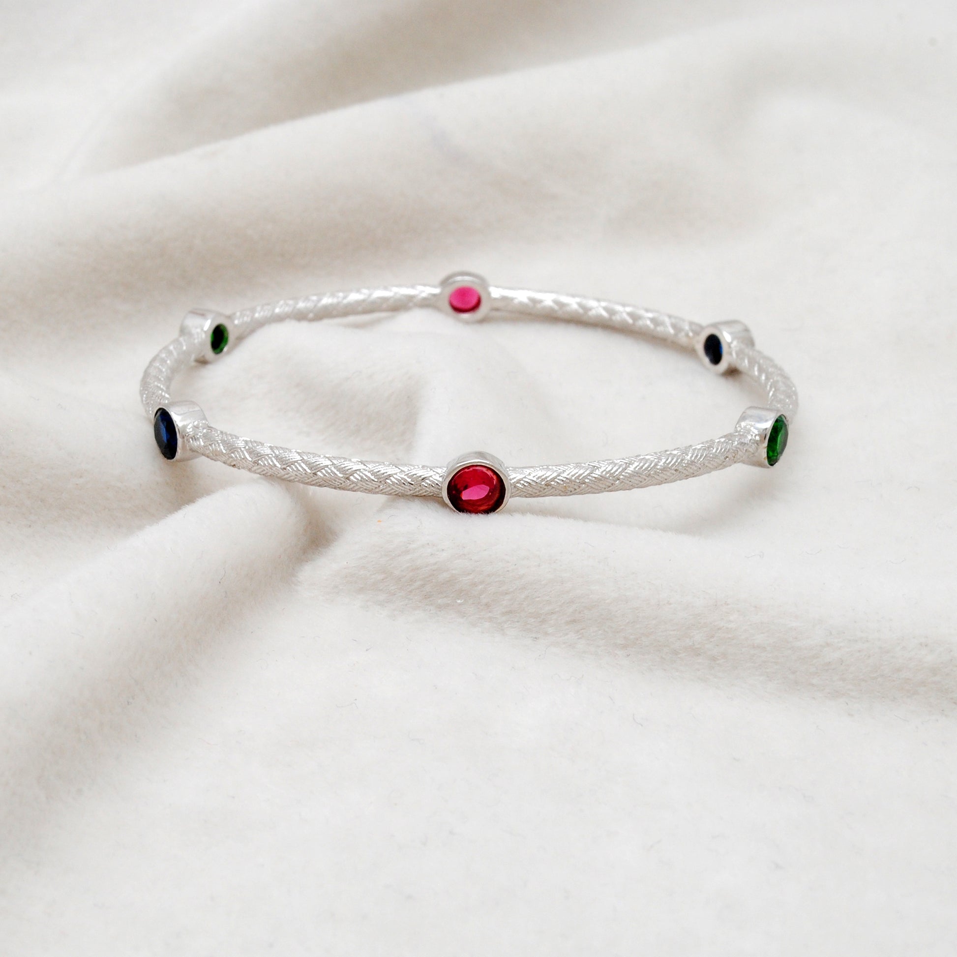925 Silver Openable Multi-Gemstone Bangle Bracelet – Elegant Jewelry for Women - Kanika Creations