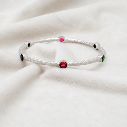925 Silver Openable Multi-Gemstone Bangle Bracelet – Elegant Jewelry for Women - Kanika Creations