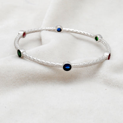 925 Silver Openable Multi-Gemstone Bangle Bracelet – Elegant Jewelry for Women - Kanika Creations