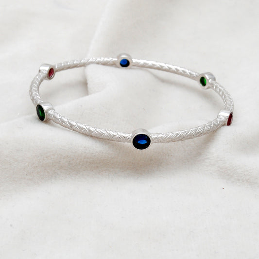 925 Silver Openable Multi-Gemstone Bangle Bracelet – Elegant Jewelry for Women - Kanika Creations