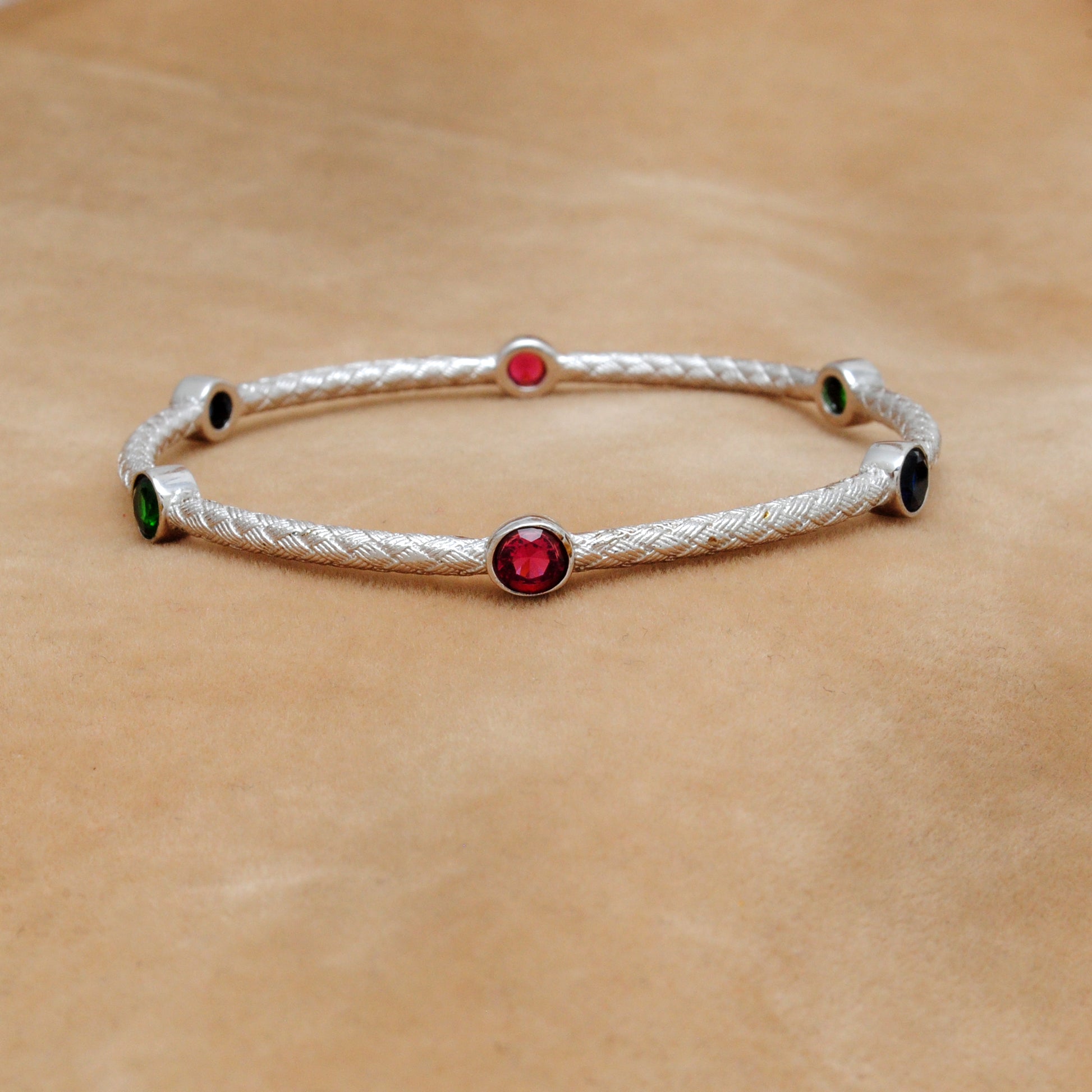 925 Silver Openable Multi-Gemstone Bangle Bracelet – Elegant Jewelry for Women - Kanika Creations