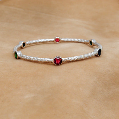925 Silver Openable Multi-Gemstone Bangle Bracelet – Elegant Jewelry for Women - Kanika Creations