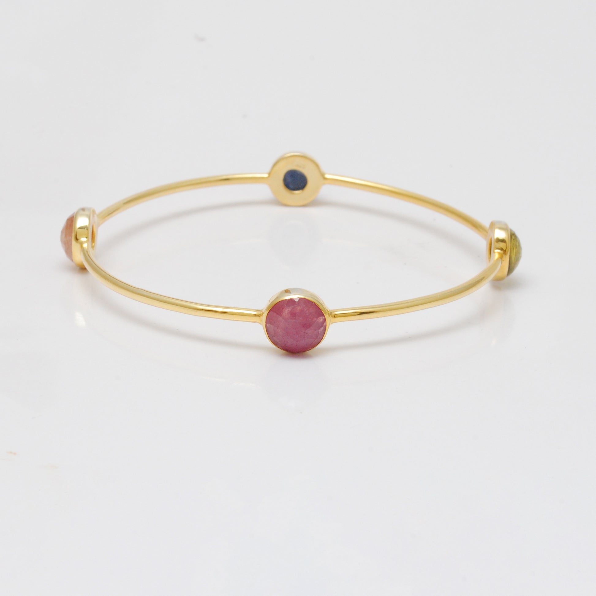 925 Silver Multi-Gemstone Bangle – Gold-Plated, Openable Design – Gift for Her - Kanika Creations