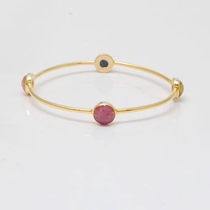 925 Silver Multi-Gemstone Bangle – Gold-Plated, Openable Design – Gift for Her - Kanika Creations