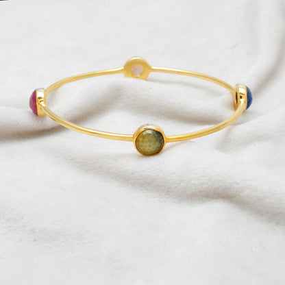 925 Silver Multi-Gemstone Bangle – Gold-Plated, Openable Design – Gift for Her - Kanika Creations