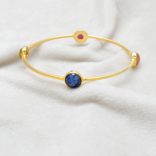 925 Silver Multi-Gemstone Bangle – Gold-Plated, Openable Design – Gift for Her - Kanika Creations