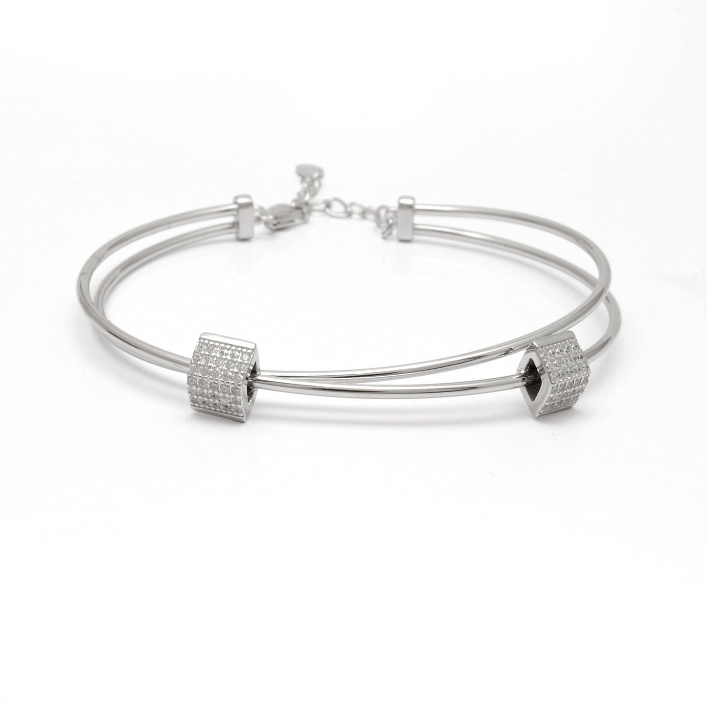 925 Sterling Silver Open Cuff Bracelet with CZ Barrel Beads – Gift for Her - Kanika Creations